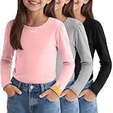 LessonZoo 3 Pack Girls Thermal Top Fleece Lined Long Sleeve Crew Neck with Bow Undershirt Kids Basic Base Layer Shirts