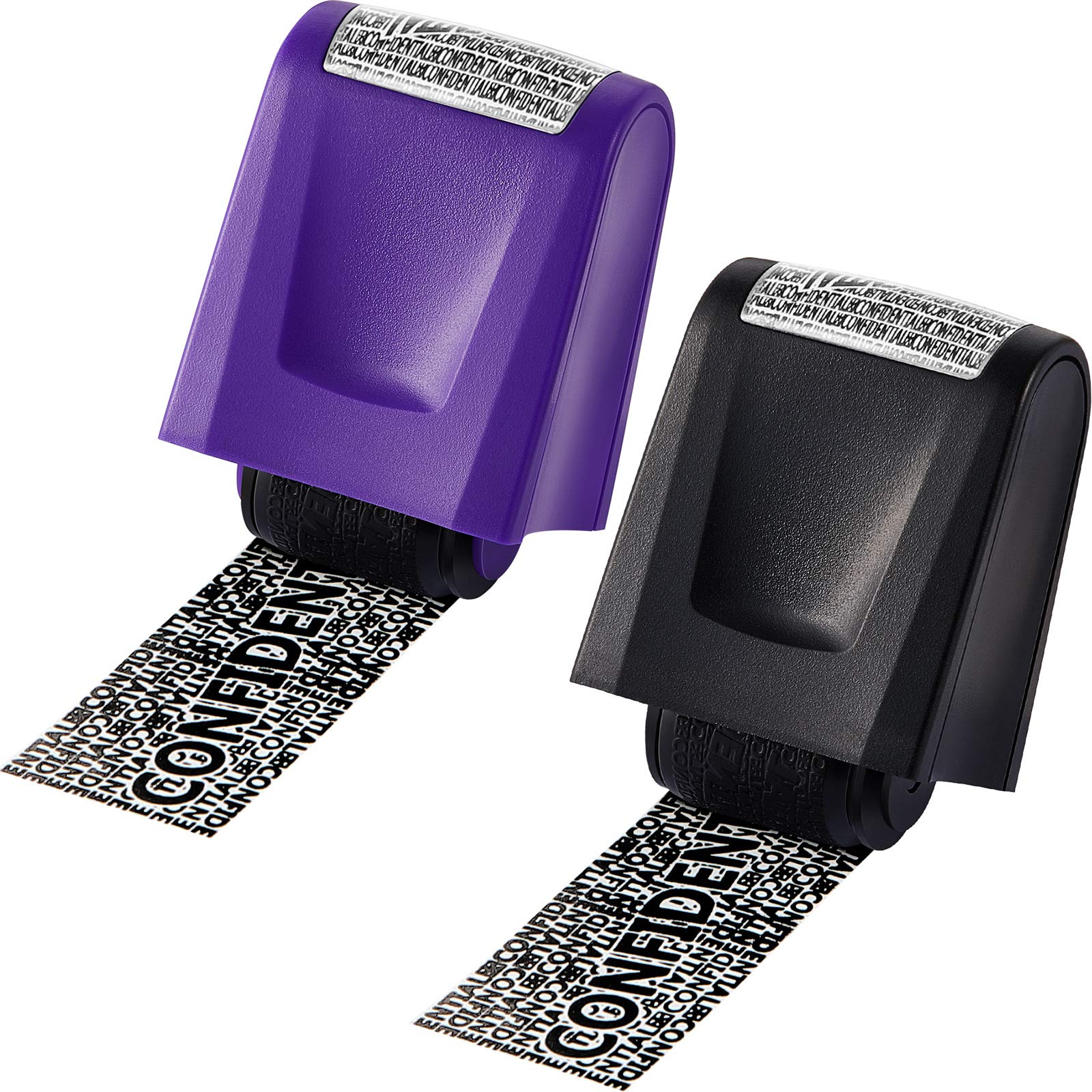 Outus 2 Pieces Identity Theft Prevention Stamp Roller Stamp Wide Rolling Security Stamp (Black and Purple, Medium)