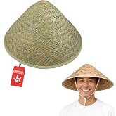 Nicky Bigs Novelties Bamboo Straw Hat, Woven Conical Costume Accessory | Woven Bamboo Conical Hat, Elastic Strap, Rice Farmer Style, Sun Coverage, One Size Fits Most, Perfect Halloween Accessory