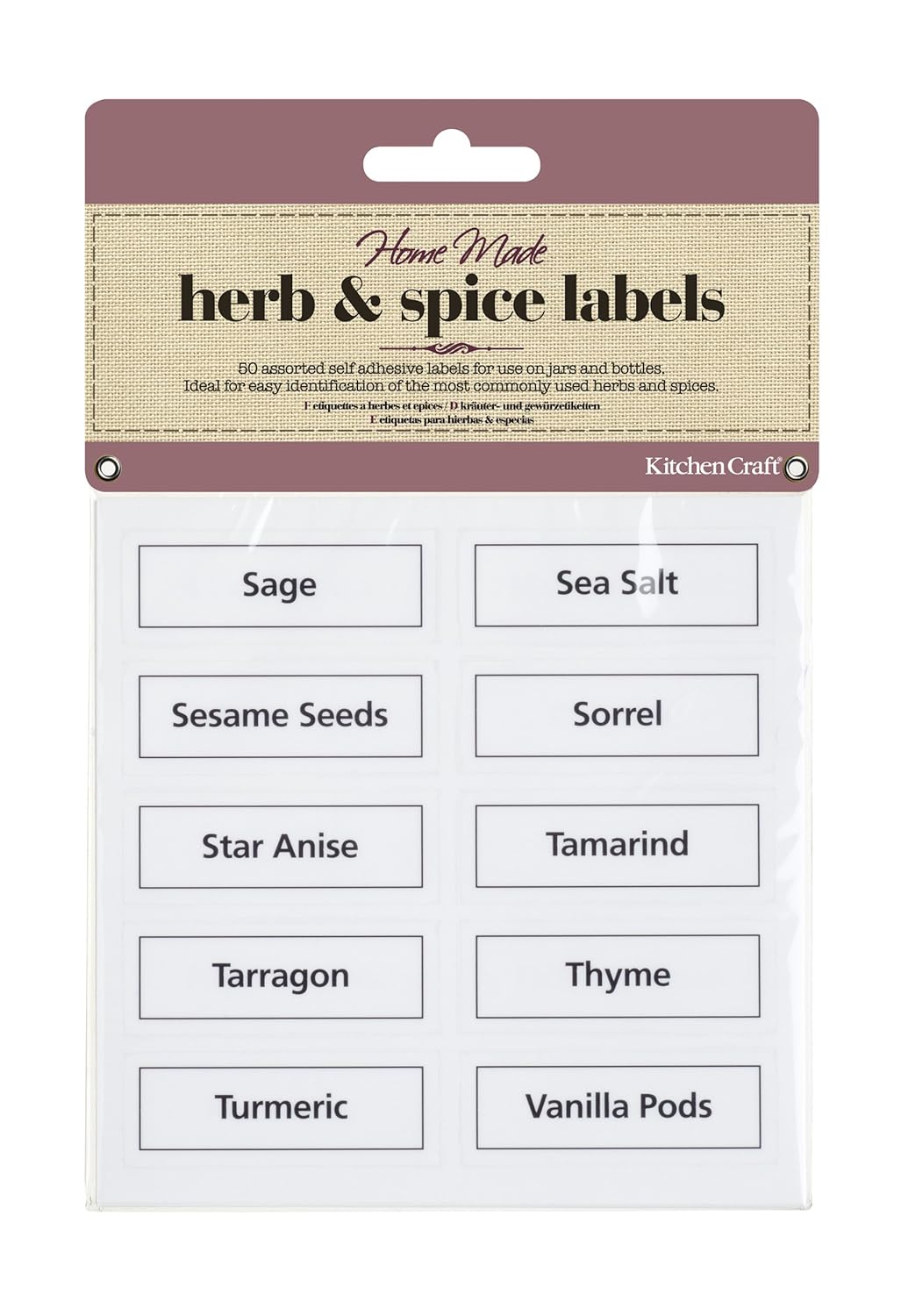 KitchenCraft Home Made Herb and Spice Jar Labels, Clear, Pack of 50