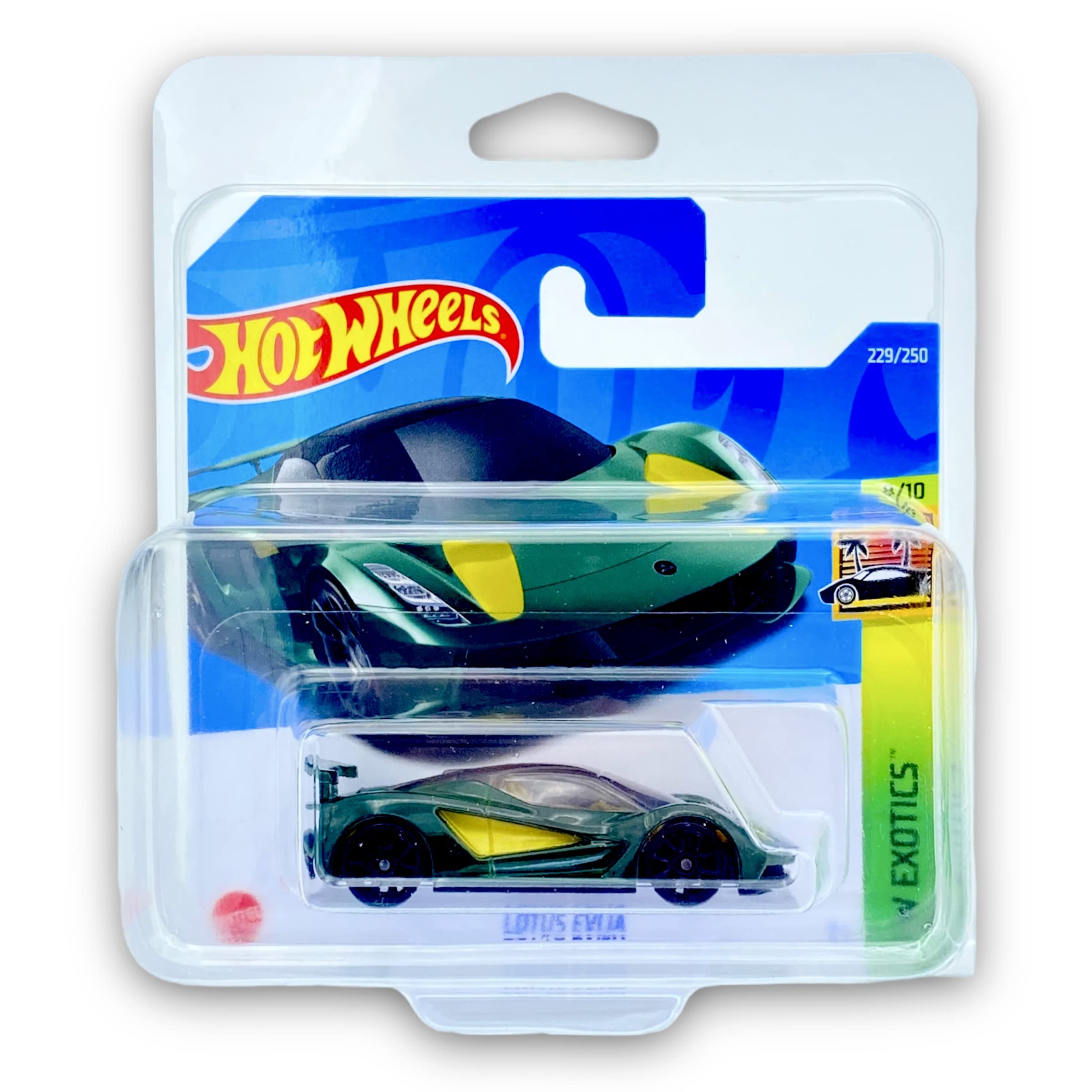 Hot Wheels Lotus Evija (Green) 8/10 HW Exotics 2022-229/250 (Short Card) *** COMES IN A KLAS CAR KEEPER PROTECTIVE COLLECTORS CASE *** HCT07