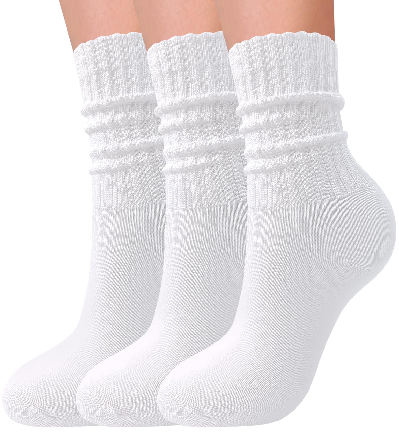 Photo 1 of Elapse Space 3 Pairs Slouch Socks for Women Soft Mid Calf Rib Scrunch Crew Tube Socks