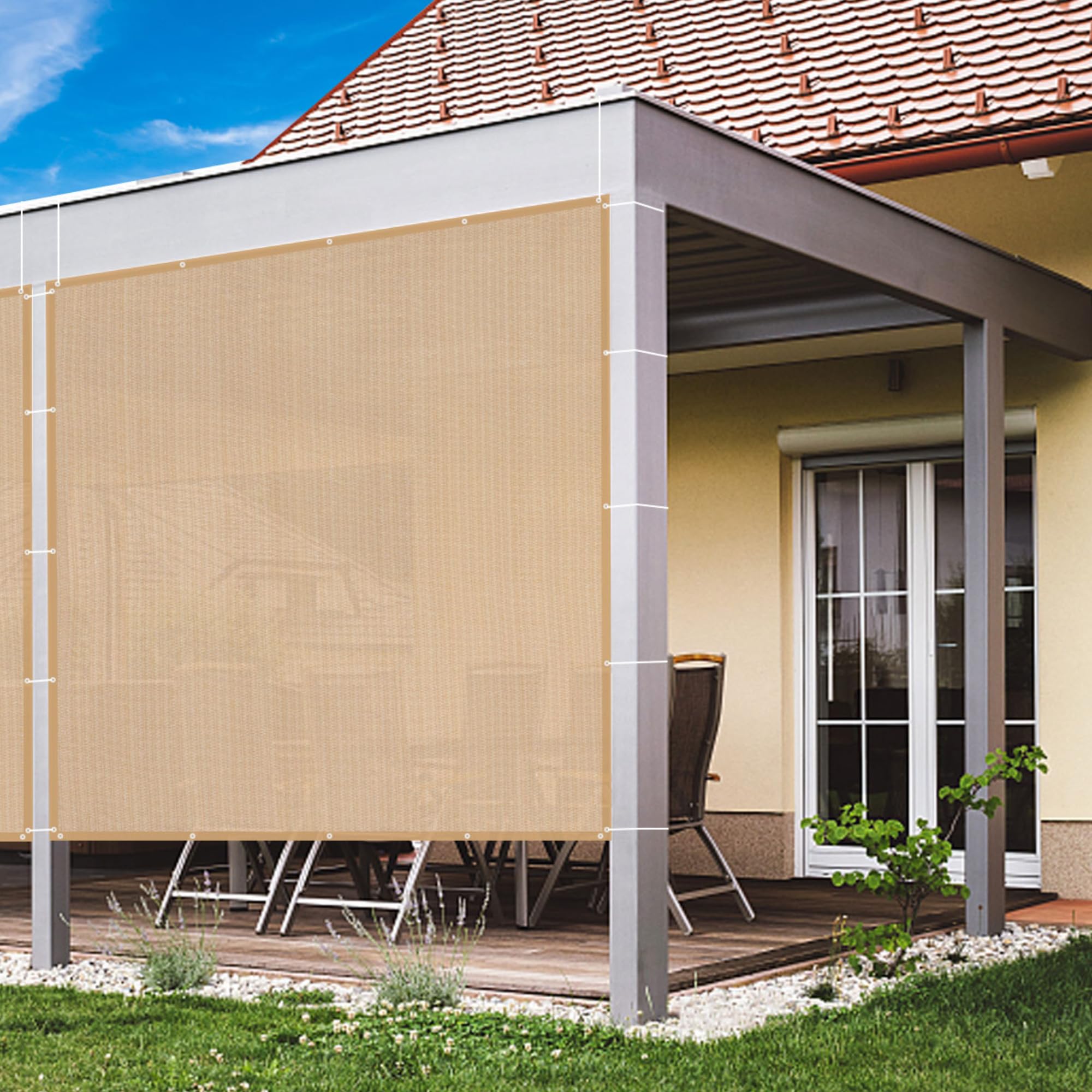 Photo 1 of VICLLAX 90% Shade Fabric Sun Shade Cloth Privacy Screen with Grommets for Patio Garden Pergola Cover Canopy Carport 10x12 FT, Wheat