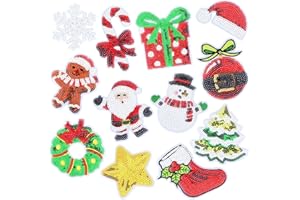 AUGSUN 12pcs Christmas Iron on Patches Sequins Xmas Embroidered Sew Applique Repair Patch Glitter Santa Claus Christmas Tree Candy Cane DIY Crafts for Clothing Jacket Jeans Pants Dress Backpack Hat Decor