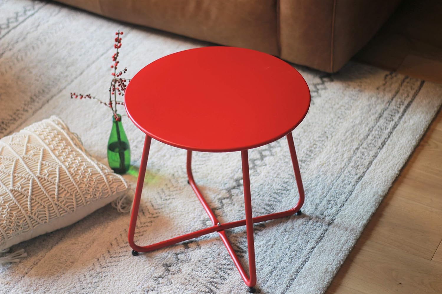 Pationate Patio Metal Side Table, Small Outdoor Bistro Round End Table (Poppy): Kitchen & Dining