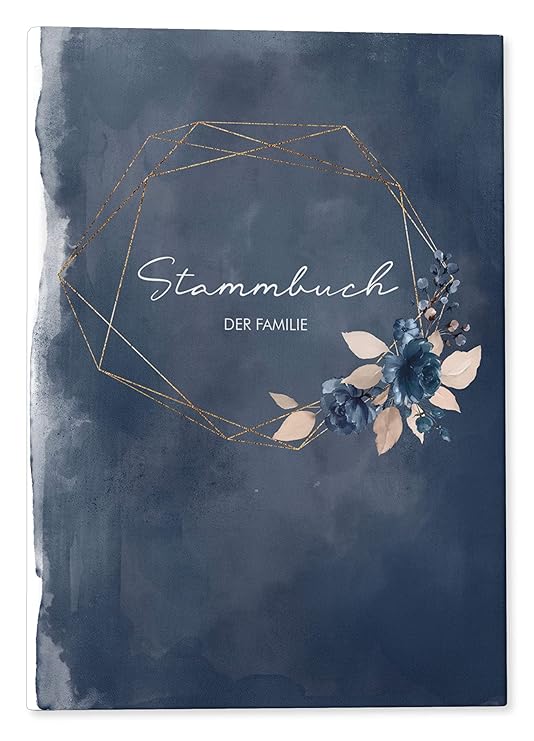 DeinWeddingshop Stammbuch der Familie - Familienstammbuch Hochzeit Standesamt - Watercolor Breeze - Hardcover 16x21cm (blau)