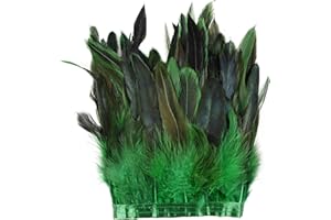 MehelloFeather Feather Trim 5Yards Rooster Feather for Sewing 5-8Inch for DIY Crafts Feather Shawl Costumes Decoration(Green)