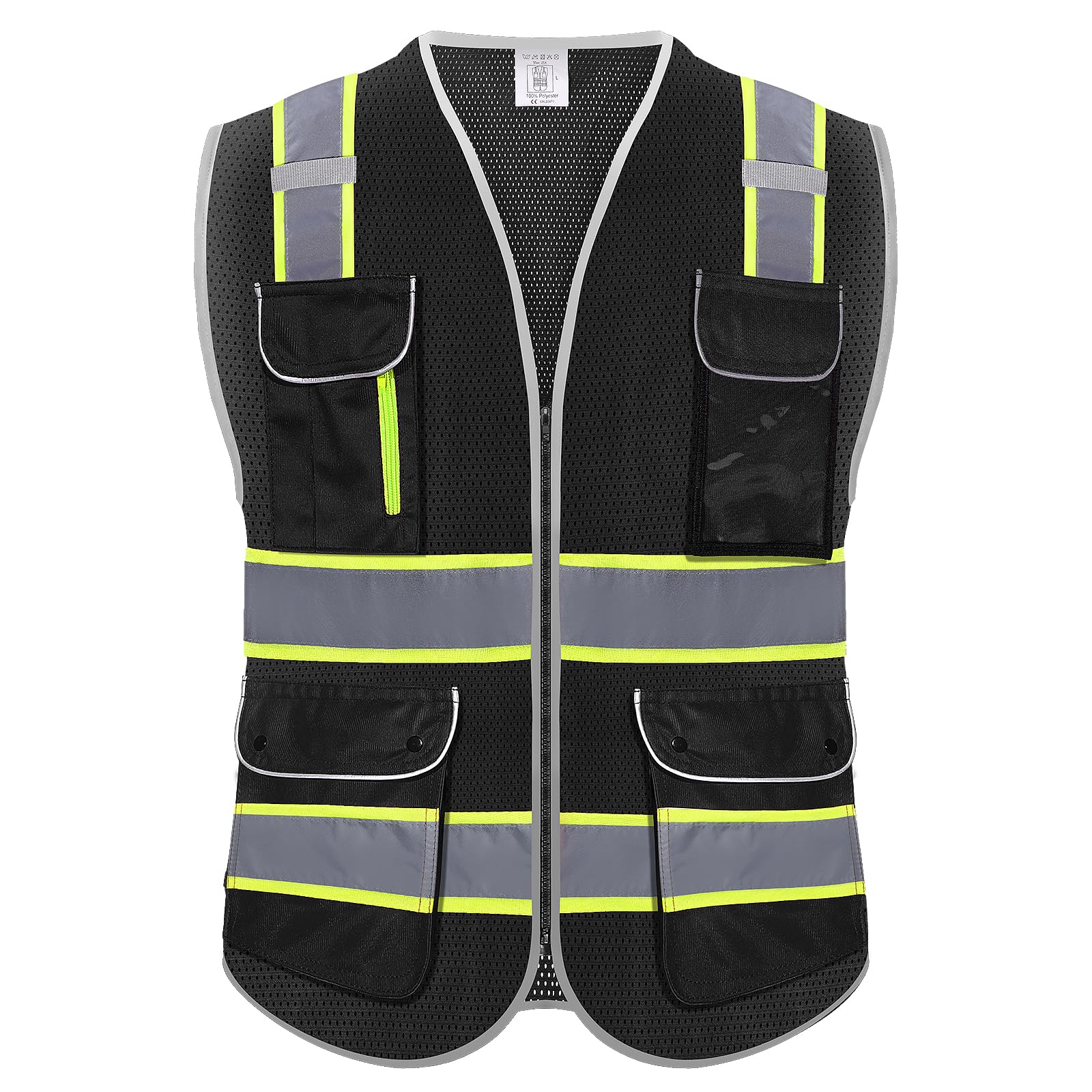 Photo 1 of Rhino  High Visibility Safety Vest - Reflective Breathable Mesh with 9 Pockets, Front Zipper for Men & Women - Meets ANSI/ISEA Standards
