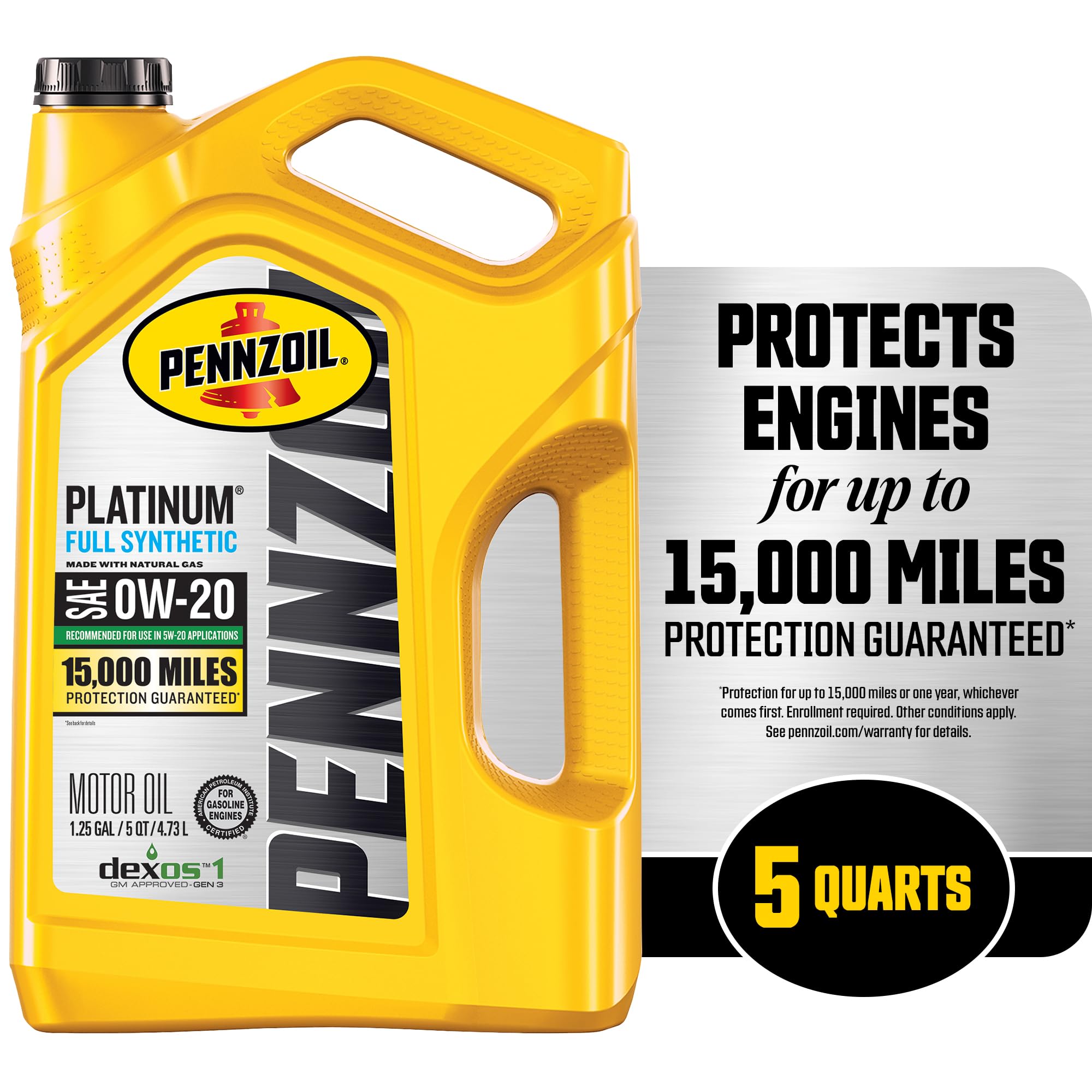 Pennzoil Platinum Full Synthetic 0W-20 Motor Oil, 5 Quart
