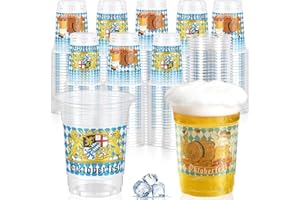 ACPOPBM 100 Pcs Oktoberfest Cups,16 oz Disposable Oktoberfest Plastic Cups October German Beer Blue Bavarian Festival Beverage Drinking Cups for Party Supplies