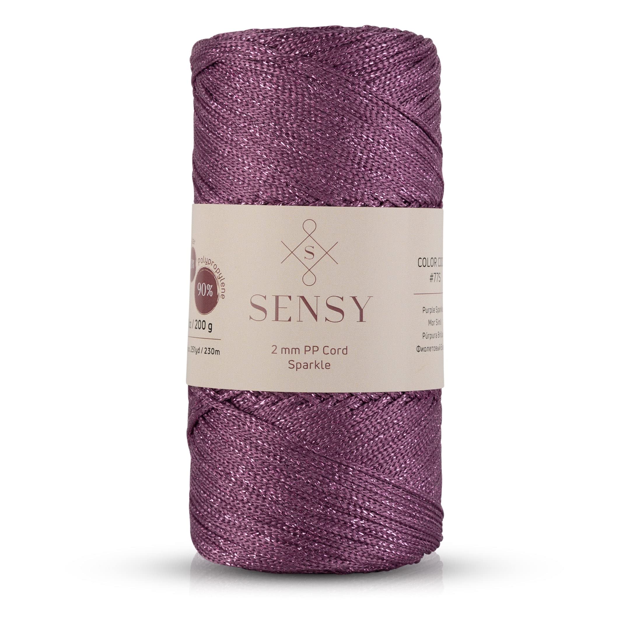 Sensy Premium 2mm 251 Yards Sparkle Polyester Rope 90% Polypropylene 10% Polyester Cord Macrame Cord 2mm Crochet Bag Cord Macrame Rope Crochet Thread Gift for Knitter (Purple Sparkle) — image 1