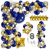 JULLIZ 148pcs Navy Blue Gold Balloon Arch Garland, Royal Blue White Metallic Gold Confetti Balloons for Baby Shower Wedding Birthday Anniversary Party Graduation Decoration