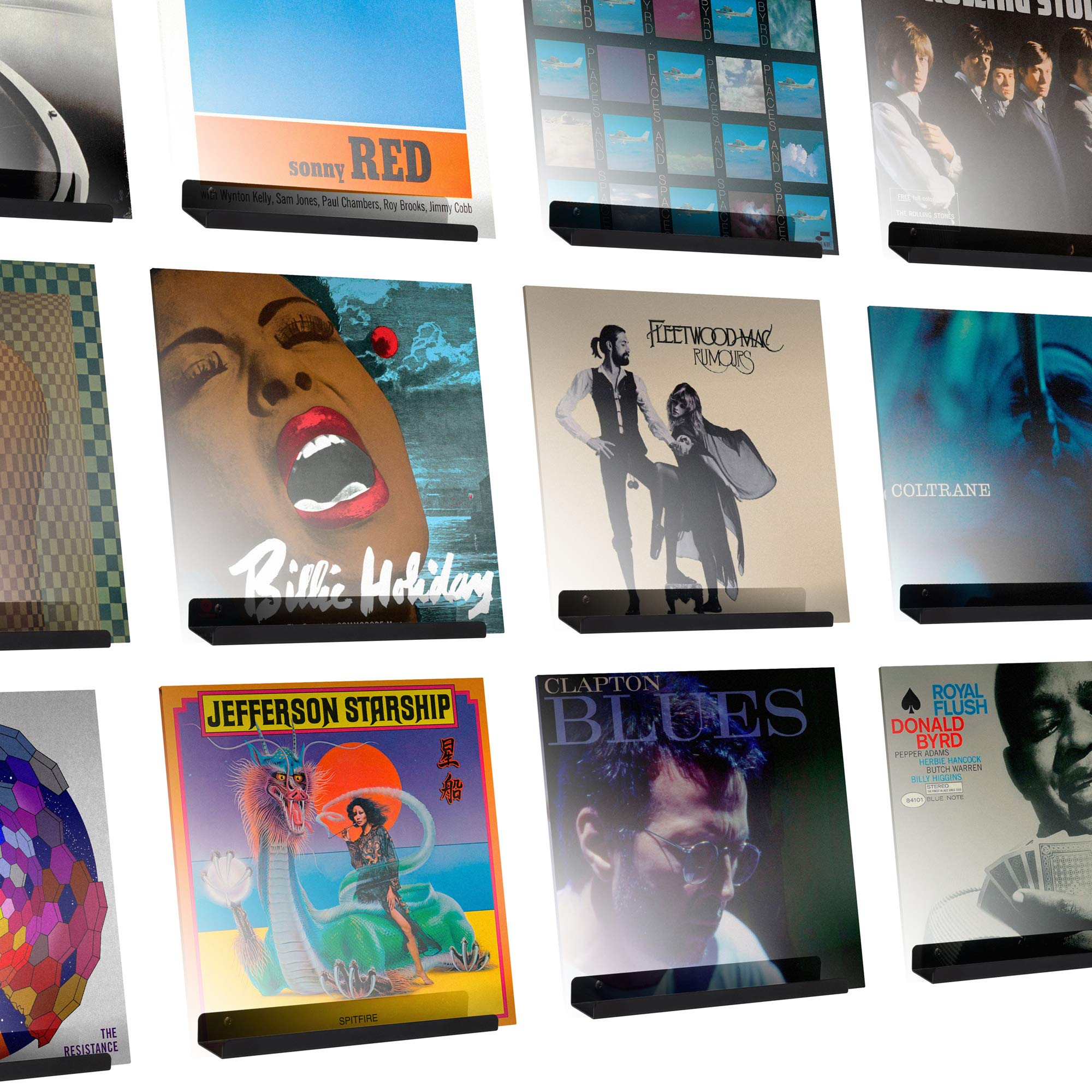 Hudson Hi-Fi LP Vinyl Record Wall Display Shelves - Display Your Daily Listening in Style - Black Satin - 12 Pack