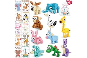 AYGXU 30 Pack Valentines-Day Gifts for Kids classroom-building blocks,valentines-day cards with Animal Blocks for Boys Girls,Class Valentines Gifts Exchange, Party Favors.Valentines goody bag filler