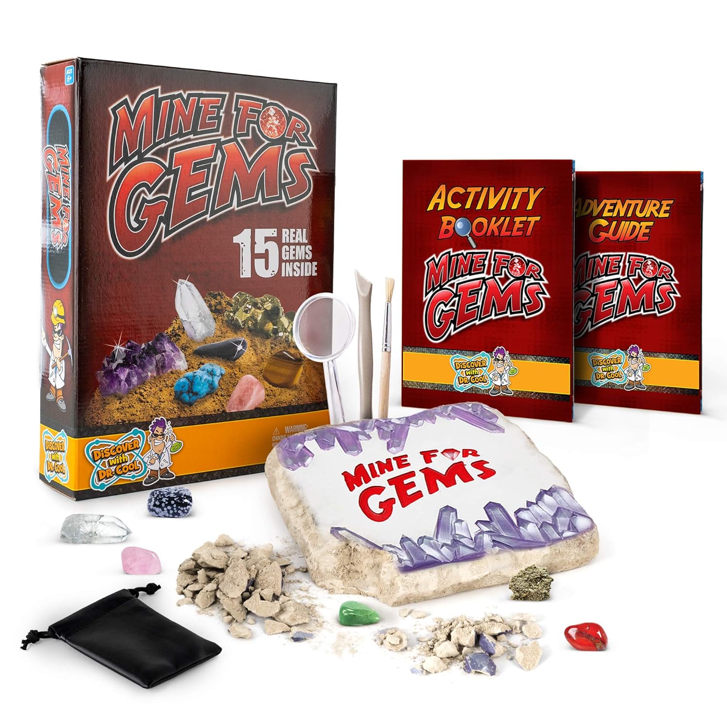 Discover with Dr. Cool Mine for Gems Dig Kit Excavate 15 Real