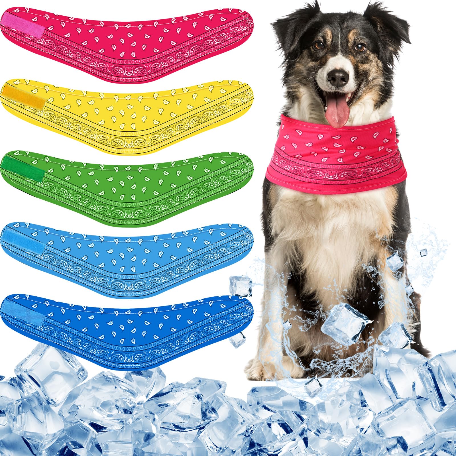 Photo 1 of Sunnymove 5 Pcs Dog Cooling Bandanas Dog Instant Cooling Neck Wraps Breathable Ice Scarf Pet Heat Relief Collar for Small Medium Large Pet Hunting Training Camping for Summer (S, 11.8-14.4 Inch)