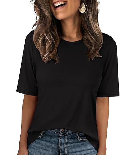 PRIMODA Women's Loose Fit Cropped T Shirts Crew Neck Half Sleeve