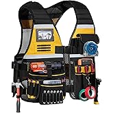 Trahzia Tool Vest for Men with Adjustable Strap, Reflective Safety Work Vest for Electrician, Carpenter, Construction, Black and Yellow
