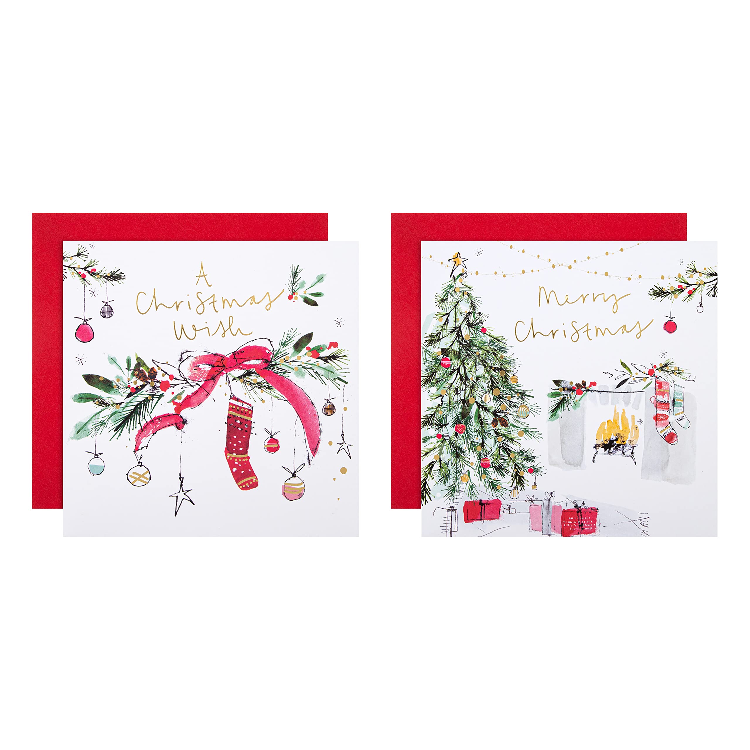 Hallmark Charity Christmas Cards, Boxed Cards, Traditional Wish Designs, Pack of 16, 2 Designs