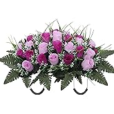 QSBOFOST Artificial Cemetery Flower Headstone Flower Saddle Grave Rose Flowers for Cemetery Non-Bleed Colors Windpoof (Purple)