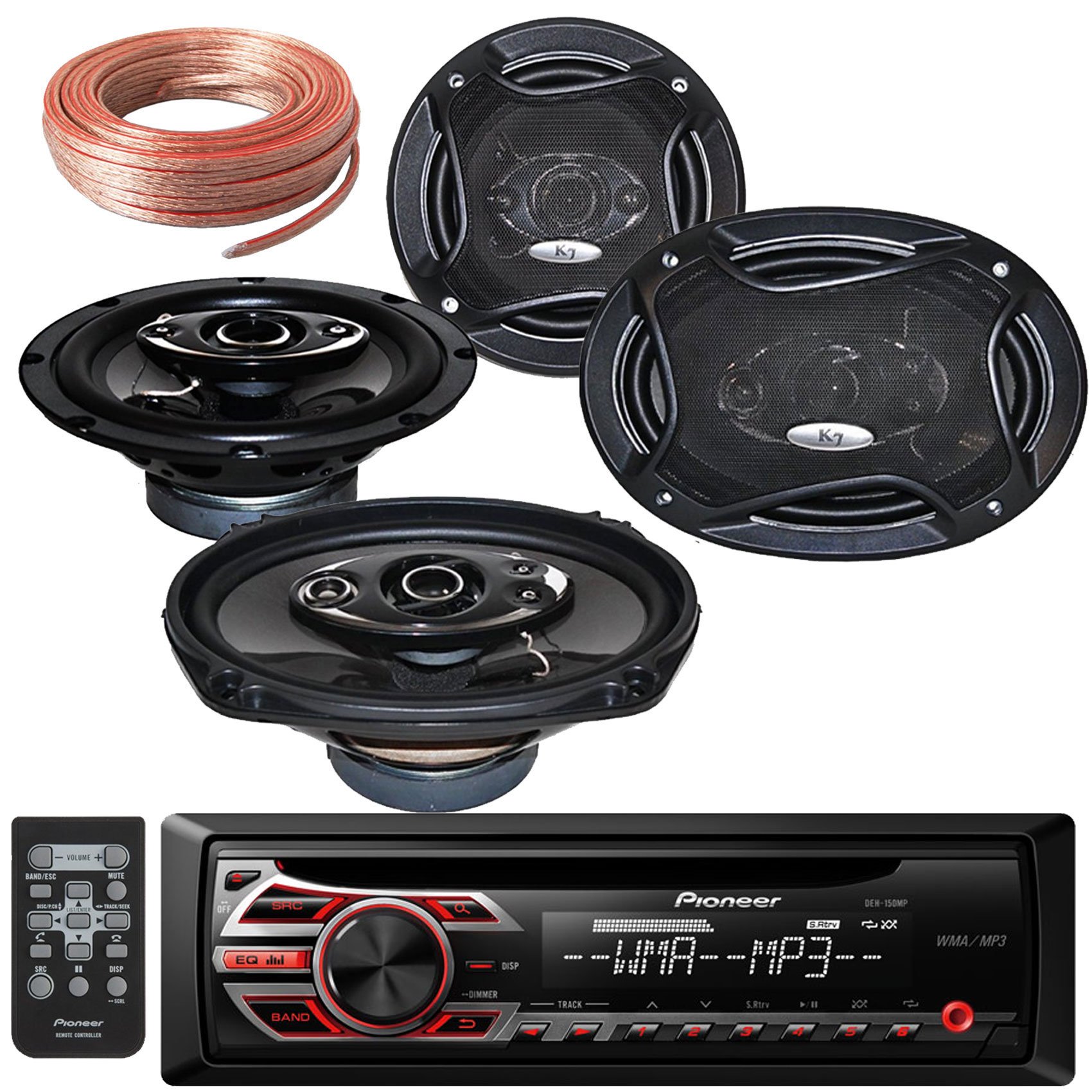 Package Bundle Pioneer DEH150MP Single DIN MP3 Car Stereo With Pairs of K65.4 6.5Inchs 61/2