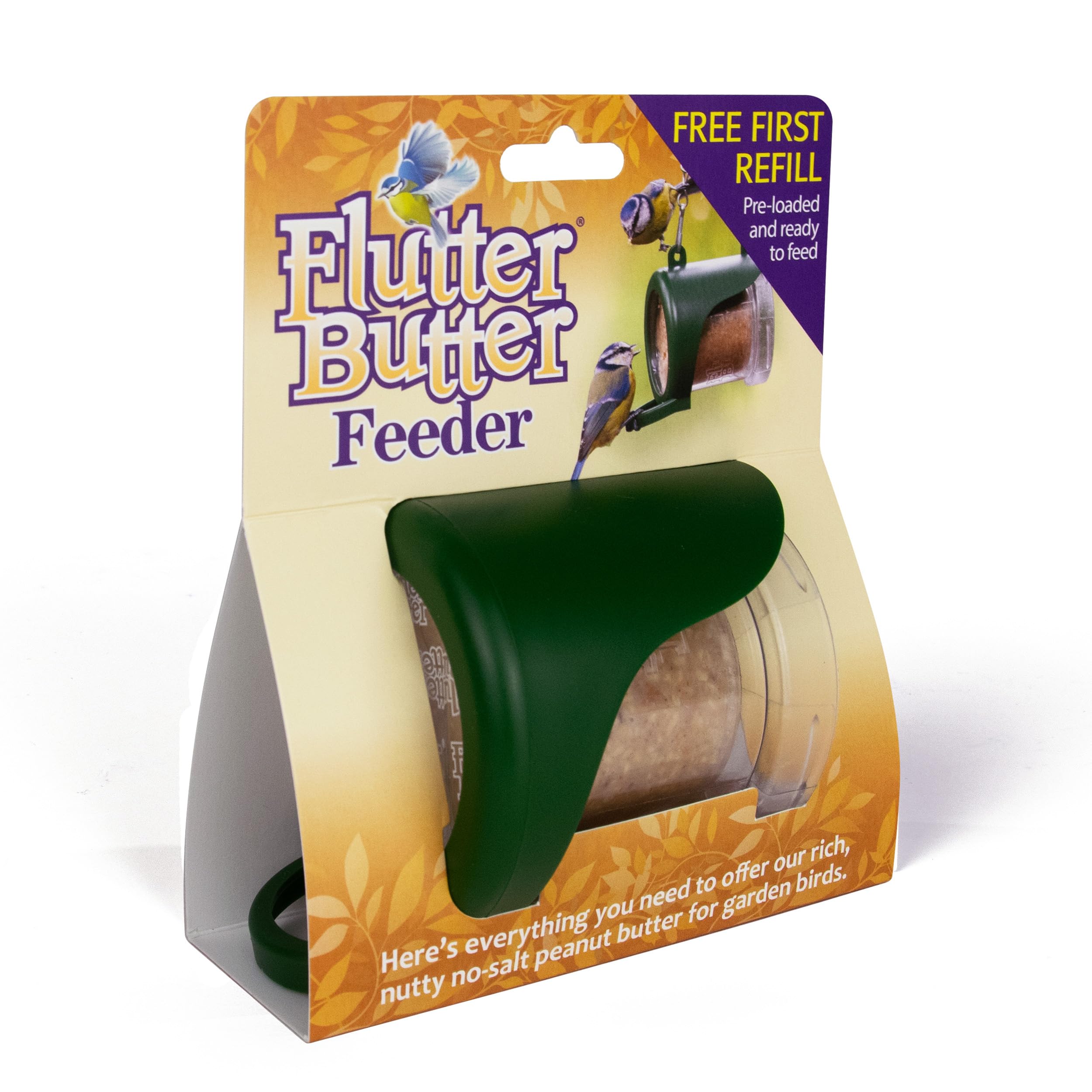 Hanging Flutter Butter® Feeder For Garden and Wild Birds - Jacobi Jayne® - Filled with 140g Original Refill Pod - The Perfect Feeder to Initiate Your Flutter Butter Feeding