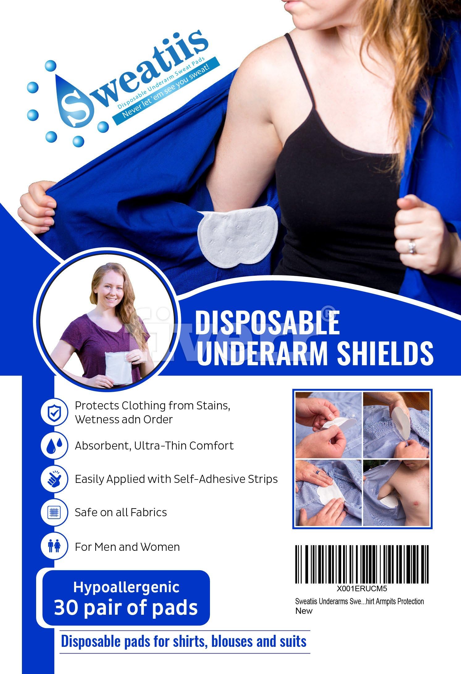 Sweatiis Underarms Sweat Pads - Control Armpit Sweat - Garment Shields - 14 Pair - 2 Week Supply for Men and Women (14 Pair, White) for Garment Armpits
