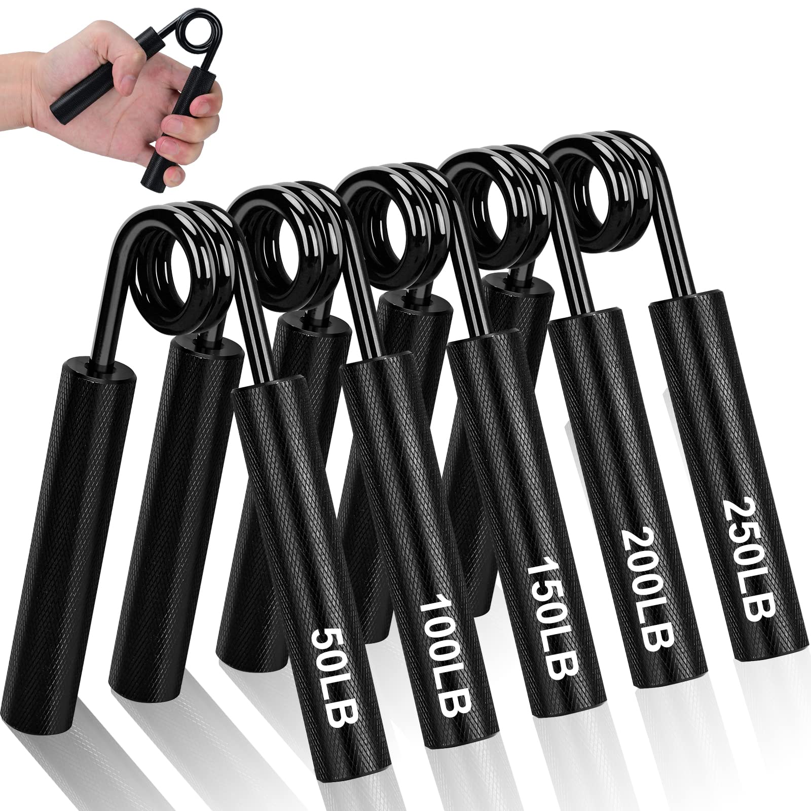 COVVY Metal Hand Grip Strengther Set(50,100,150,200,250lbs),Grip Strength Trainer, Crushing Grip Trainer, Pinch Grip Trainer, Forearm Exerciser, Gripper Fitness Equipment for Home Gym(Black,Set of 5)