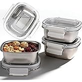 MAXTBEE 3 Pack Stainless Steel Food Storage Containers with Lids - 8.45 oz Small Snack Boxes & Lunch Containers, Shatterproof Leakproof Freezer Safe Meal Prep Containers for Portioning Snacks, Dips