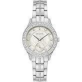 Bulova Ladies' Crystal Phantom 3-Hand, Small Second Hand Quartz Watch, Mother-of-Pearl Dial