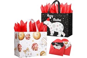 STYPOP 13" Christmas Gift Bags for Christmas Presents,2 Large Holiday Gift Bags with Tissue Paper,Reusable Christmas Bags Non-woven Xmas Gift Bags with Handles for Christmas Xmas Holiday Winter