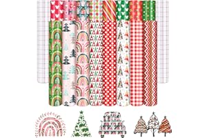 Tintnut Christmas Permanent Vinyl - 16 Sheets 12"x10", Red Rainbow Permanent Adhesive Vinyl, Green Tree Pattern Self Sticker,Outdoor for Christmas Decor