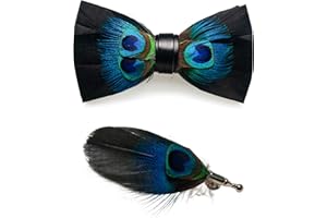 RBOCOTT Handmade Feather Pre-tied Bow tie and Brooch Sets for Men