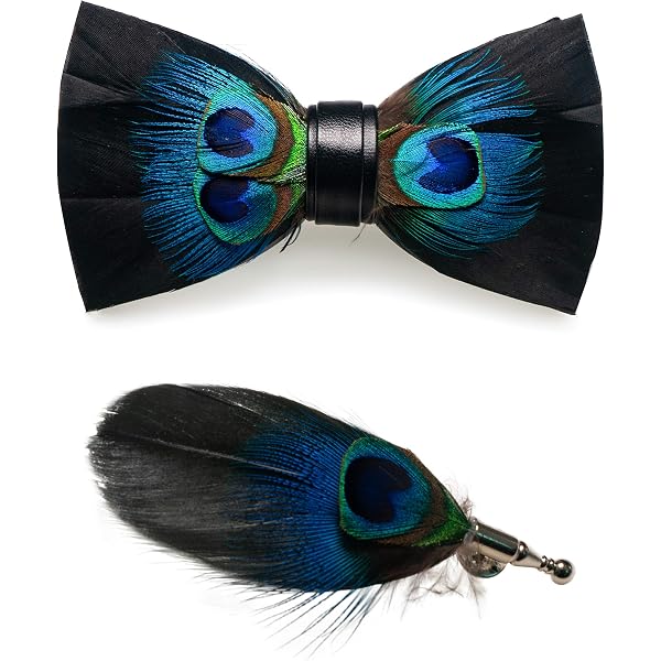 RBOCOTT Handmade Feather Pre-tied Bow tie and Brooch Sets for Men  display picture 1