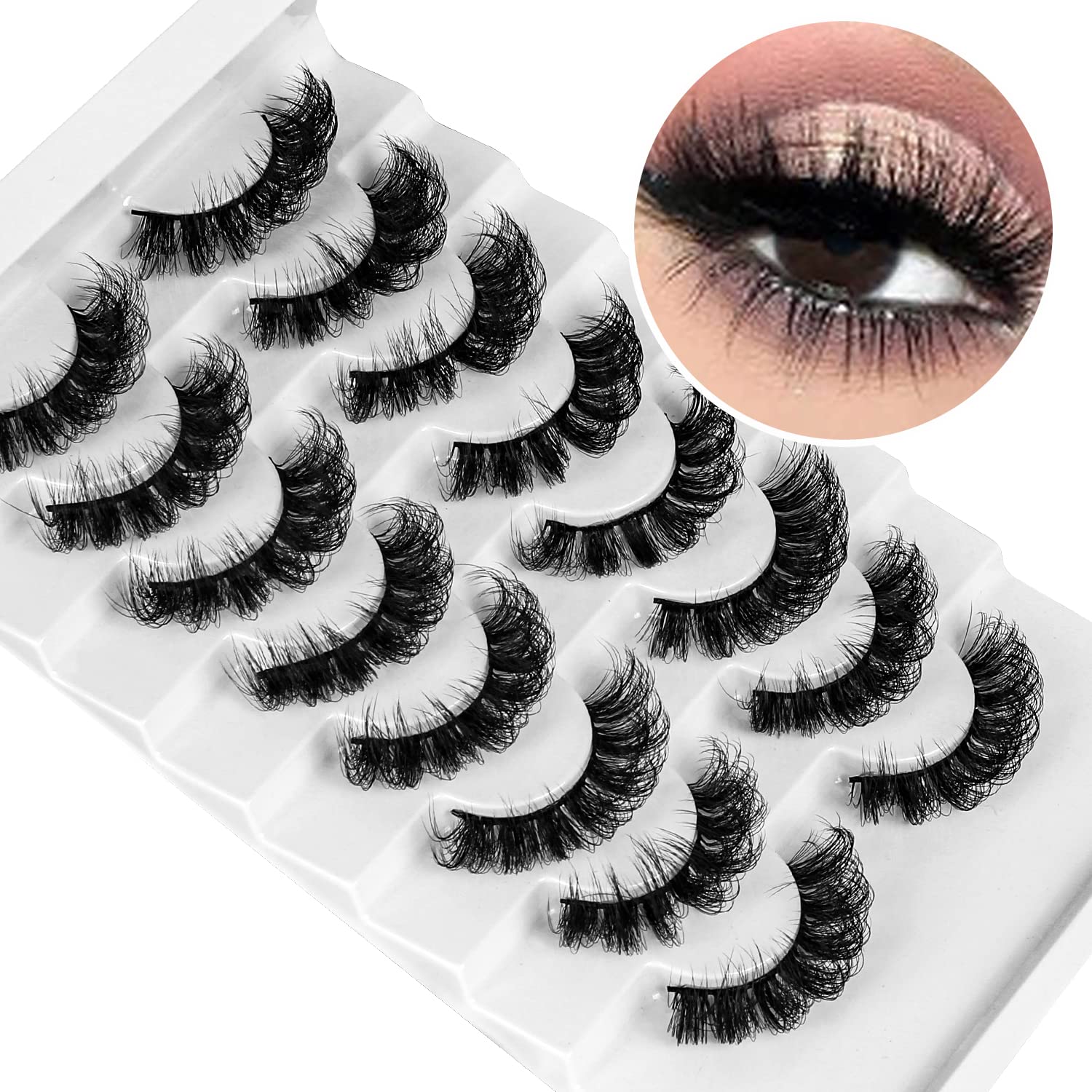 Leipple False Lashes 8 Pairs - Professional Reusable 8D Lashes - Natural Wispy Thick Fluffy Fake Eyelashes Faux Eyelashes (QZ-04) — image 1