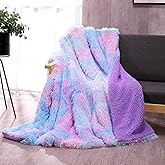 DANGTOP Faux Fur Throw Blanket, Tie Dye Fluffy Blanket, Super Soft Purple Blanket for Girls, Luxury Cozy Warm Plush Thick Sherpa Throws for Bed Couch Living Room (Purple, 59x79 inches)
