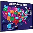 Map of USA 50 States with Capitals Poster (5 Pack) – Laminated 17x22 – Colorful United States of America Wall Maps for Kids