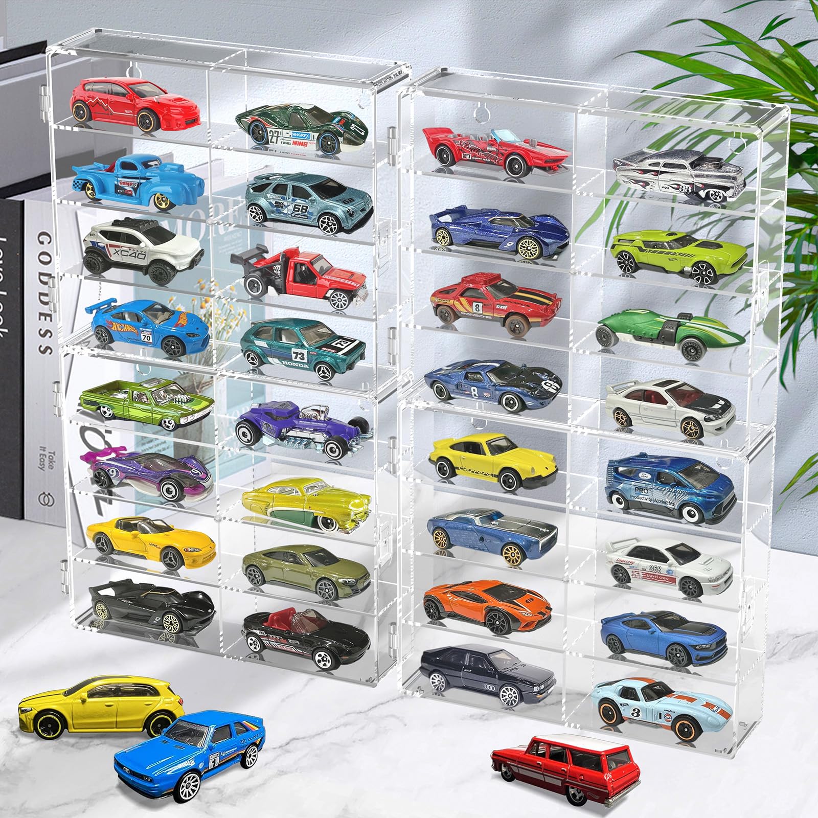 Photo 1 of 1/64 Scale Toy Cars Display Case for Matchbox Hot Wheels Hold 32 Toy Cars Storage Case Organizer Box Wall Display Clear Model Car Case Holder Container Shelf 6.5 X 7.5 X 1.6 Inch 4 Pack