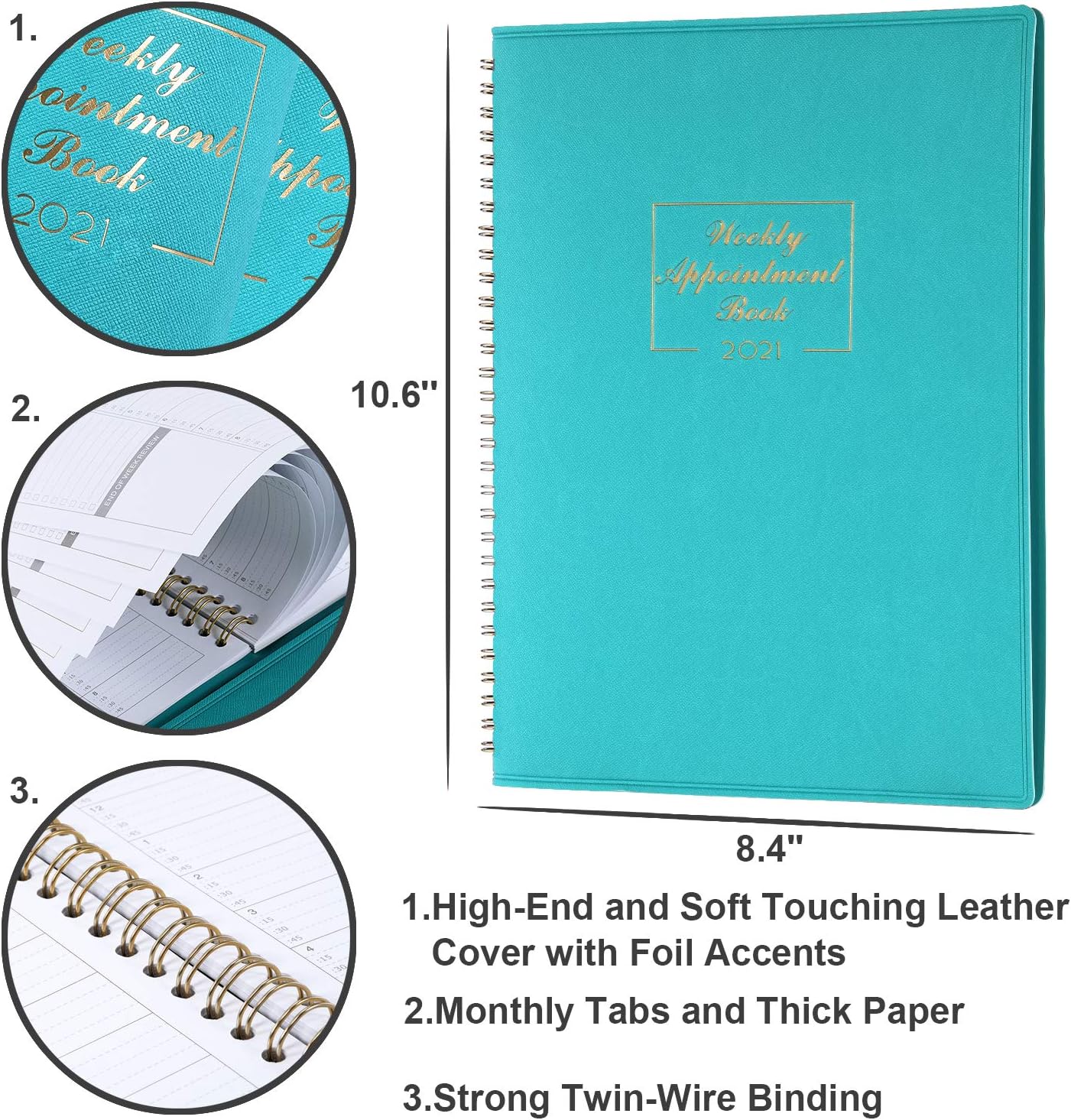 2021 Weekly Appointment Book & Planner - Daily Hourly Planner 8.4" x 10.6", Jan - Dec, 15-Minute Interval, Flexible Soft Cover, Twin-Wire Binding : Office Products