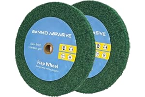 BANMO ABRASIVE 6 Inch Bench Grinder Polishing Wheel, Non-Woven Flap Wheels Burnishing Wheel, Abrasive Wheel Drill for Polishing/Stainless Steel Metal/Mirror/Copper/Aluminum and Cleaning Surface 2PCS Green