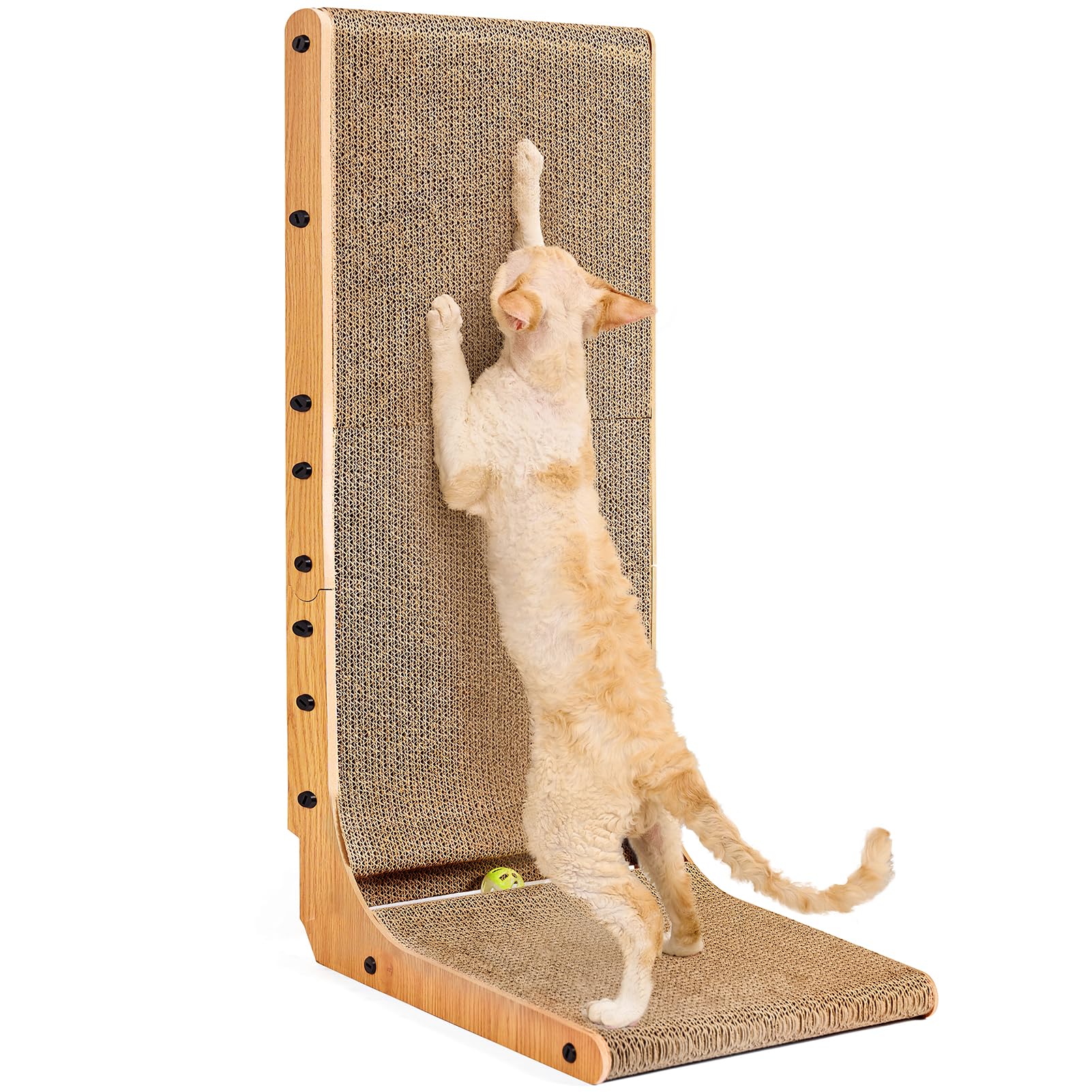 Photo 1 of EHEYCIGA Cardboard Cat Scratcher for Indoor Cats, 32 Inch L Shaped Vertical Cat Scratching Board with Ball Cat Toy, Extra Large Cat Scratcher Pad, Brown