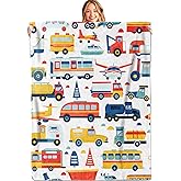 MIEPOS Transportation Vehicles Throw Blanket, 50x60in, Soft, Lightweight Flannel, Cartoon Plane, Buse, Truck and Tractor in Bright Color Blankets, Gifts for Kids, for Home Living Room Decor