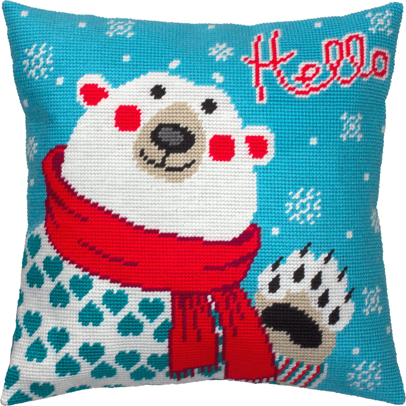 Brvsk Bear with a Scarf. Stamped Cross-Stitch Kit w/Printed Tapestry Canvas (40 × 40 cm) — Stamped Cross-Stitch Cushion Kit for Creative Home Décor — Needlework Kit for Adult Beginners