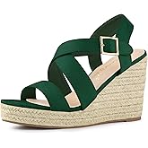 Allegra K Women's Espadrilles Platform Slingback Emerald Green Wedges Sandals 10 M US
