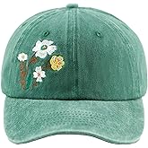 Embroidery Golden Blooms Washed Plain Baseball Cap,Retro Adjustable Dad Hats Gift for Men/Women,Unstructured