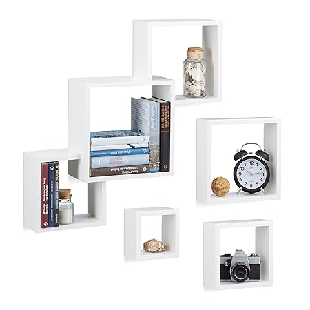 4 teiliges Würfelregal Set, Hängeregal Würfel, Wandregal Cube, Schweberegal quadratisch, MDF, verschiedene Größen, weiß