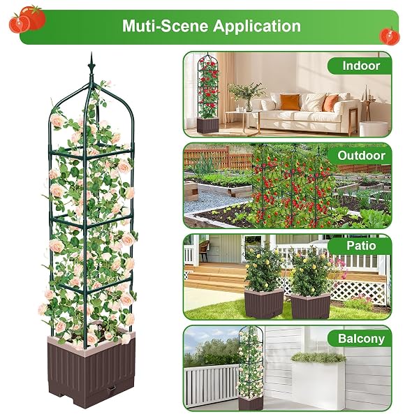 MQHUAYU RAISED GARDEN BED PLANTER BOXES WITH TRELLIS,1PCS 70.9″ SELF-WATERING TOMATO PLANTER BOXES WITH TRELLIS FOR CLIMBING VEGETABLES PLANTS FLOWERS TOMATO,USE FOR INDOOR OUTDOOR (BROWN)