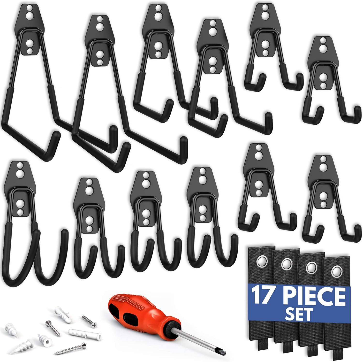 NEATSPACE Garage Hooks Heavy Duty [ 17 Piece Set ] - Our Garage Hooks Wall Mount to Any Surface; Garage Organization and Storage; Garage Storage Hooks; Garage Hangers; Garage Wall Hooks Heavy Duty - - 