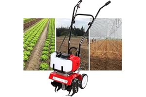 TFCFL TFCFL 2-Stroke 52cc Mini Tiller Engine, Garden Petrol Power Soil Garden Cultivator Yard Plant Farm Tilling Tool 6500RPM for Yard Garden Farm 1.9KW with Blade 4 Pieces / 22.5cm (52CC Style1)