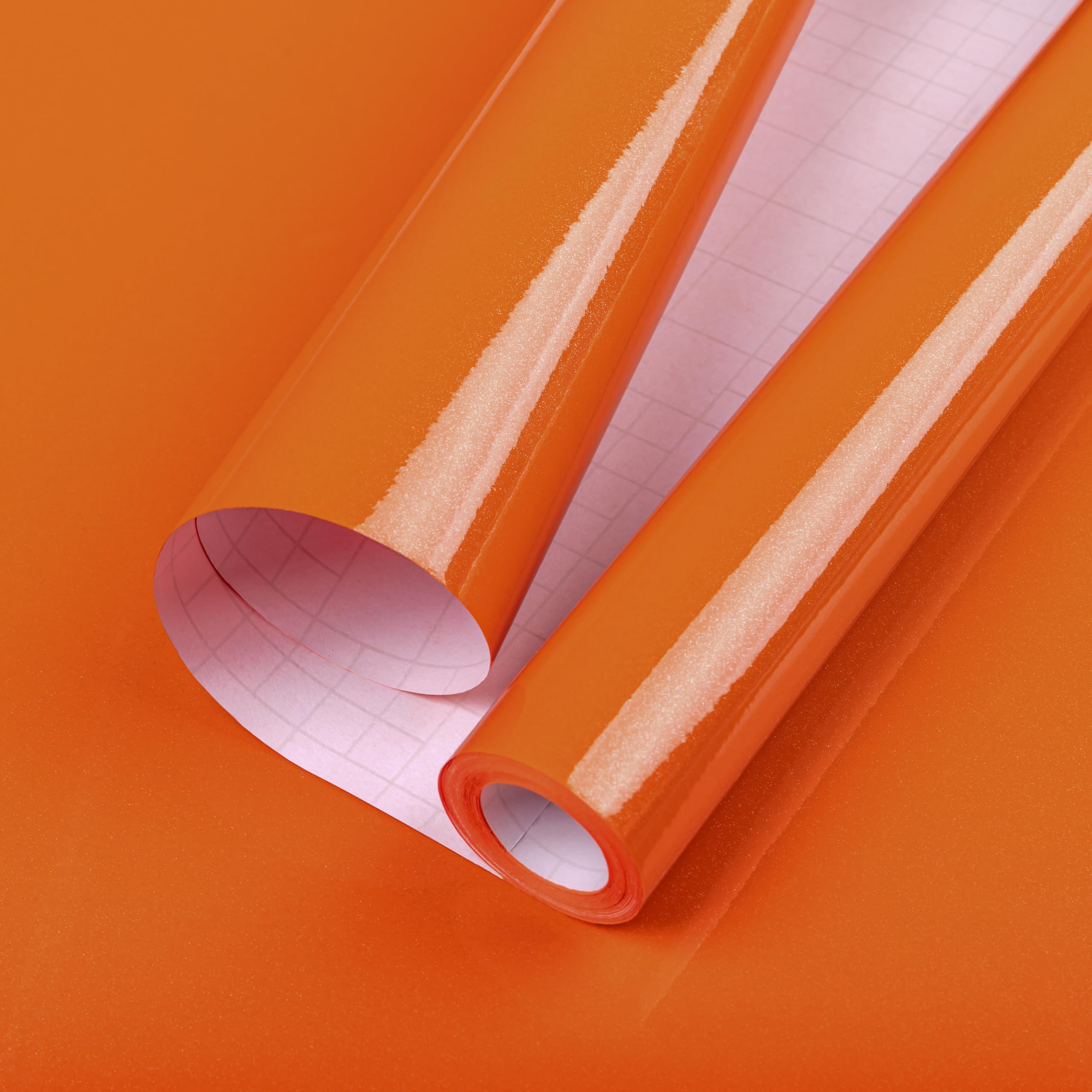 Hode Orange High Gloss Vinyl Wrap for Furniture, Waterproof Sticky Back Plastic Roll Peel and Stick Self Adhesive Wallpaper, Contact Paper for Kitchen Worktops Vinyl Covering Glittery 30cmx3m